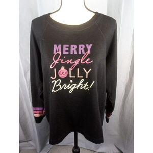 Women's Joyspun Black Merry Jingle Jolly Bright Sweatshirt L (12-14)